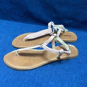 Wet Seal Coral Suede Braided T-Strap Sandals Sz 10